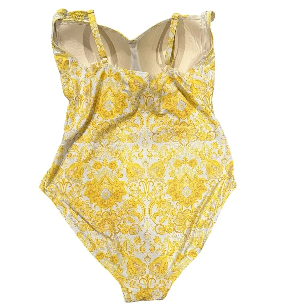 NipTuck Swimwear Gold Yellow White Floral One Piece Joanne Swimsuit US 12